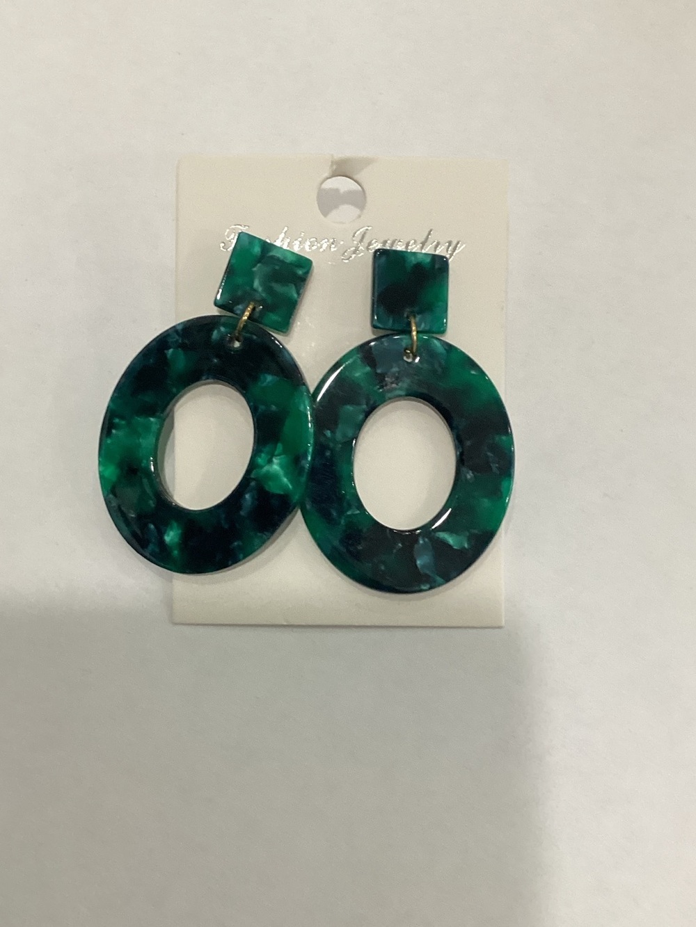 Fashion Jewelry‎ Green Marble Open Circle Drop Earrings